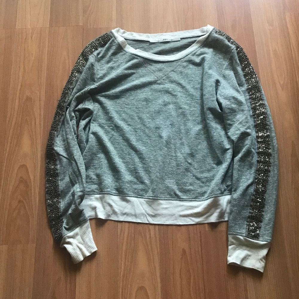 Heathered Grey Sweater with Sleeve Embellishments